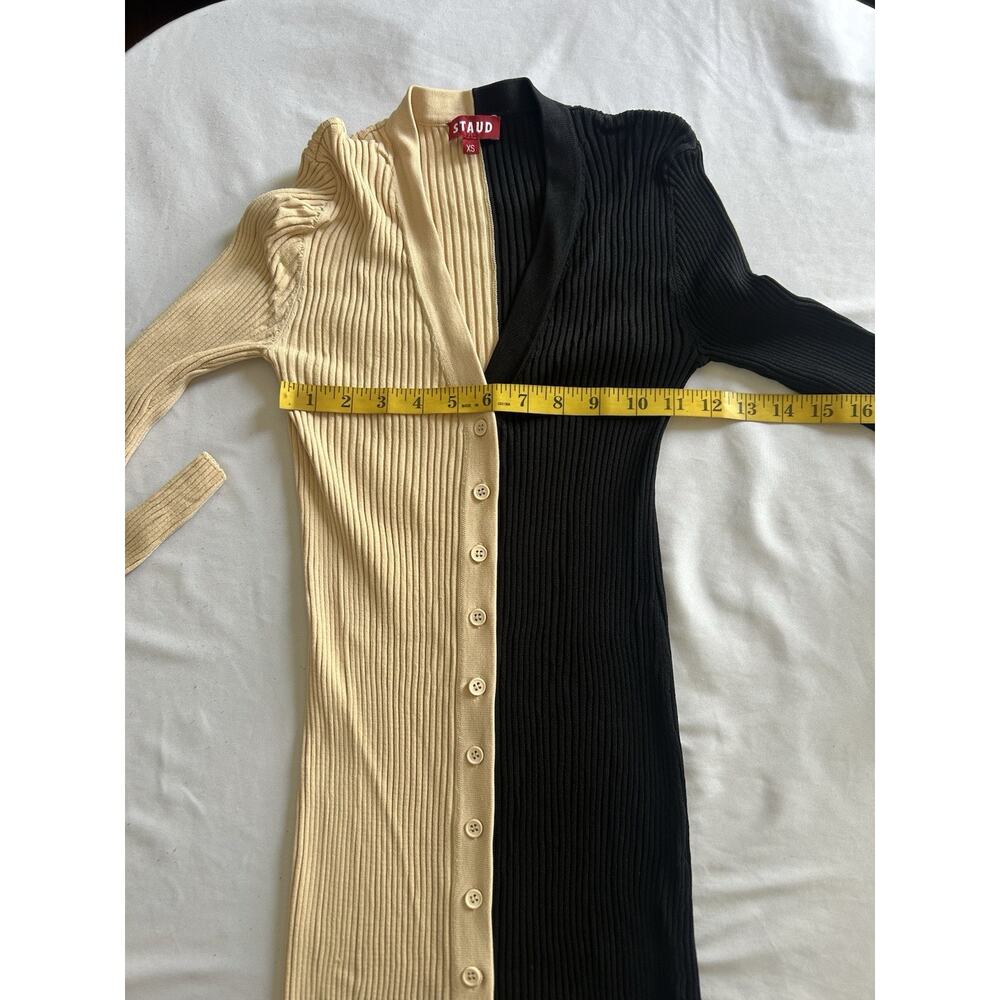 Staud Colorblock Ribbed Knit Button Stretch Midi Dress Womens Size XS Black - Picture 7 of 9